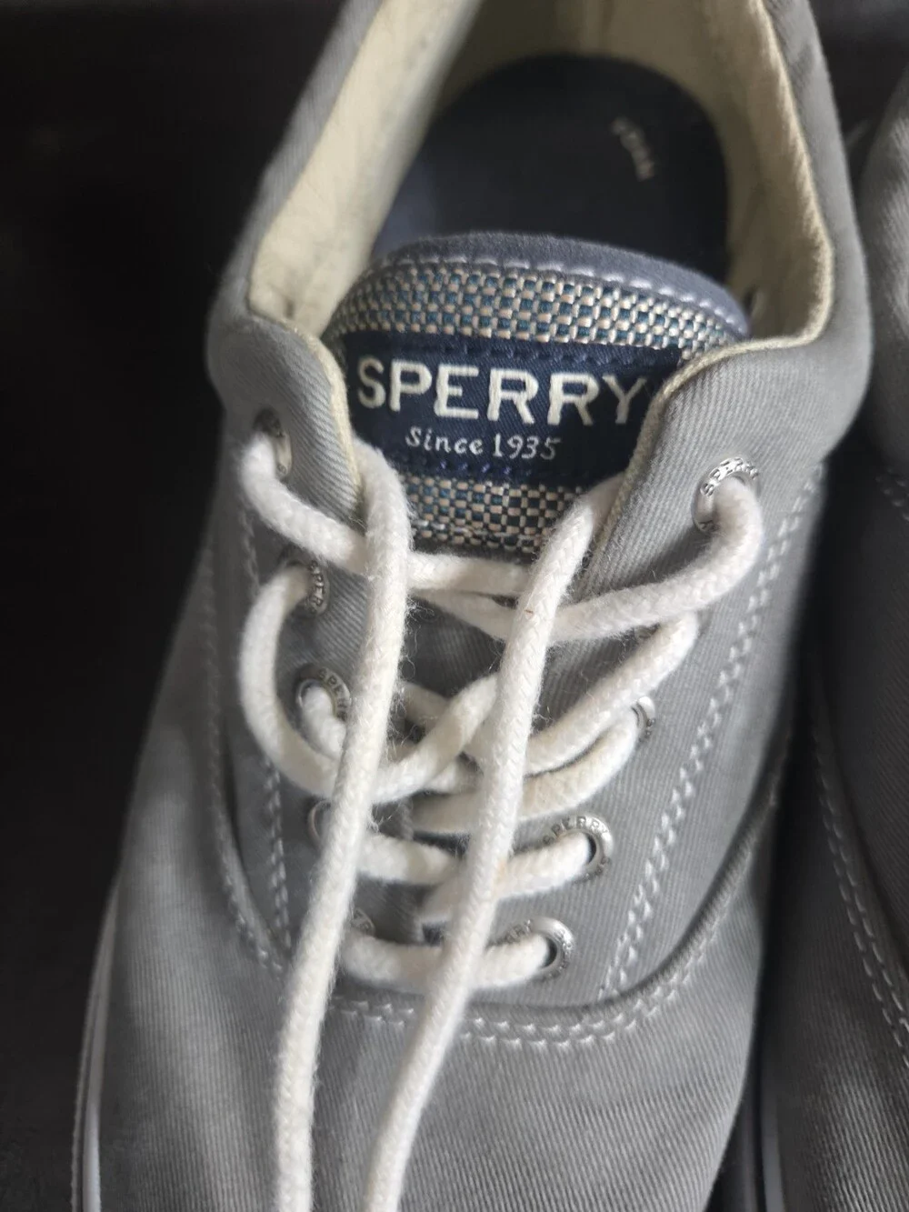 Sperry Boat Shoes Gray Canvas Lace Up Men'S 8.5 - Used